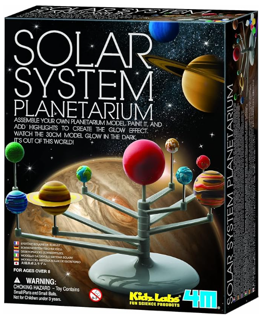 A box with a model of the solar system

Description automatically generated