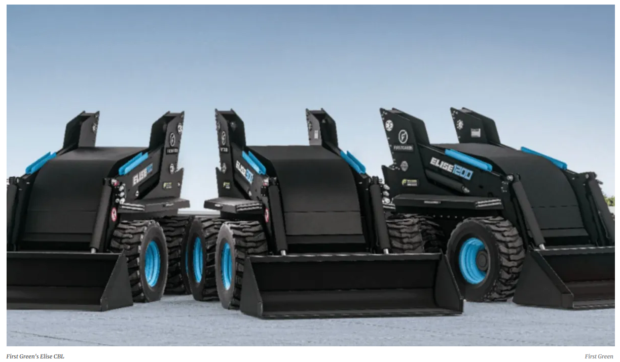 A group of black and blue construction vehicles

Description automatically generated